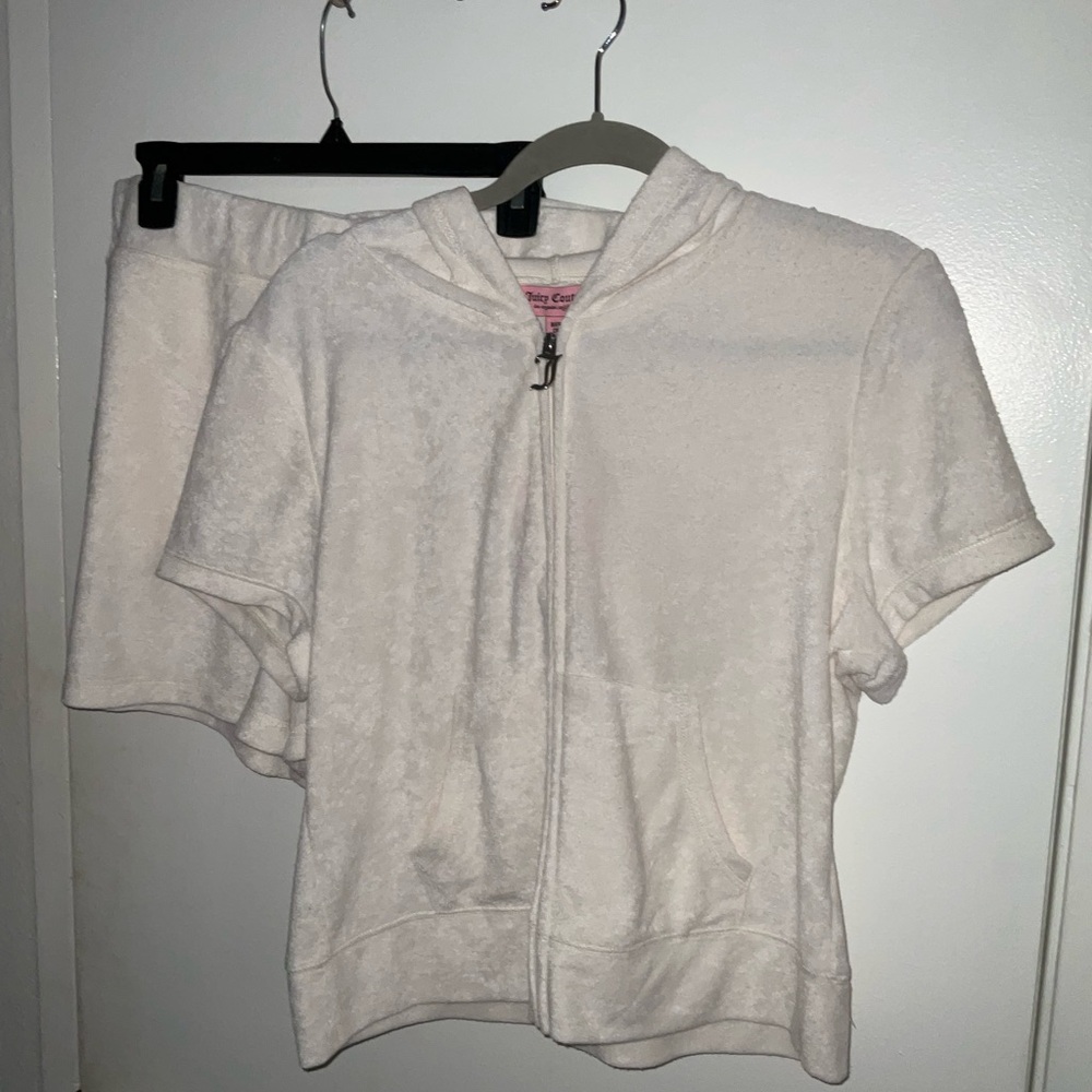 NWT Juicy Couture Oyster White Terry Cloth Hoodie & Shorts Set XL